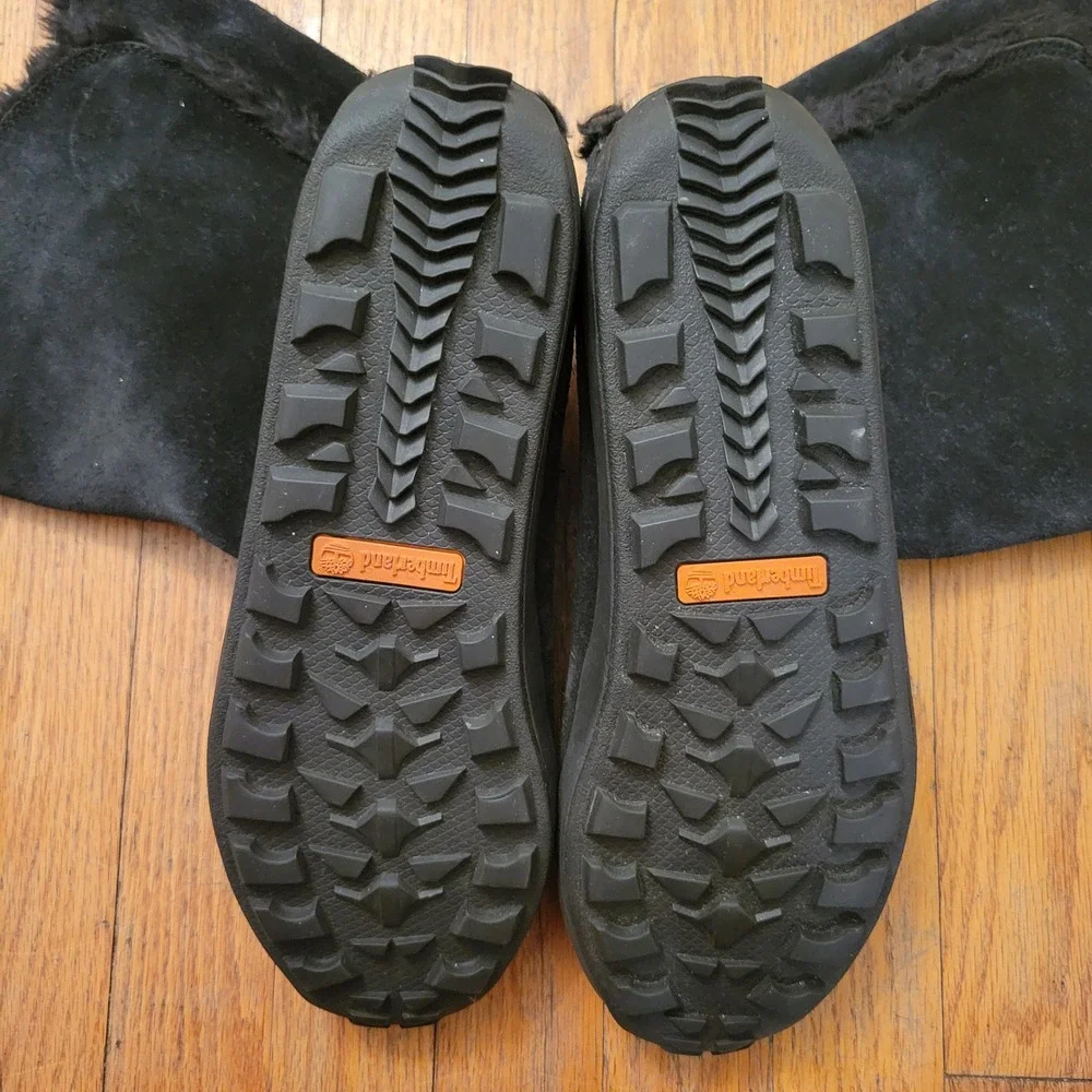 Timberland 11W Boots Black Suede Faux Fur Trim Mid Calf 61643 MUKLUK Winter